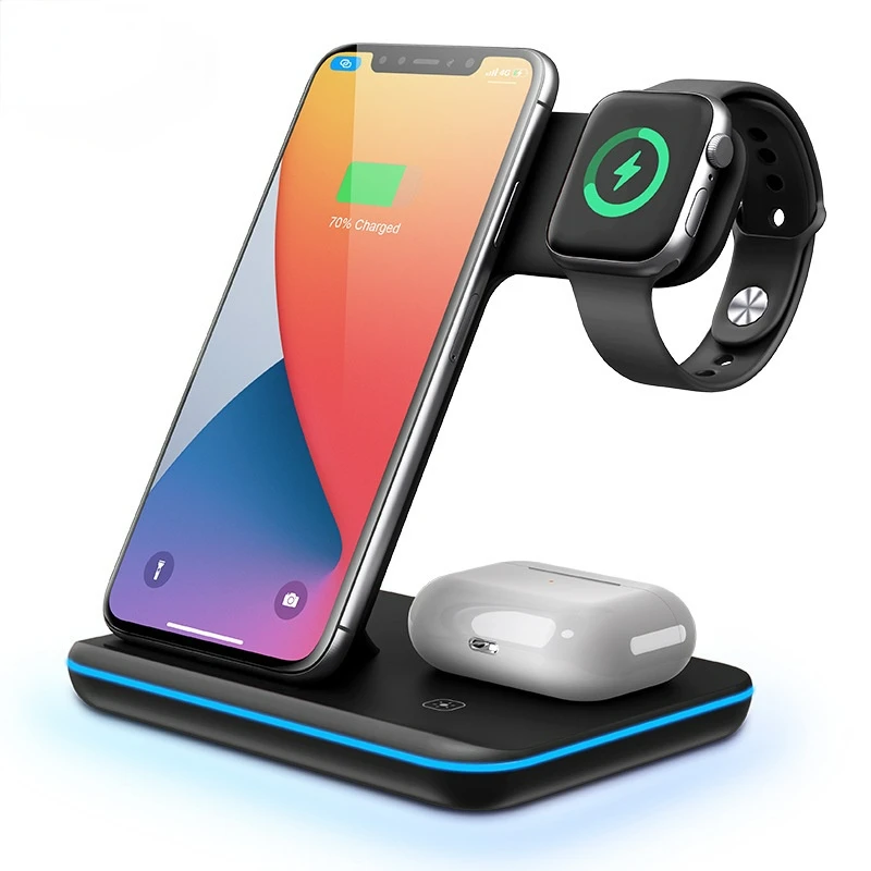 

Wireless Charger Stand 3 In 1 Qi 15W Fast Charging Dock Station for Apple Watch IWatch 6 5 4 AirPods Pro IPhone 12 11 XS XR X 8