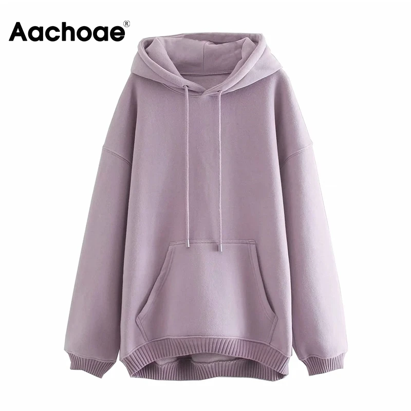 

Aachoae Solid Loose Unisex Hoodies Sweatshirts 100% Cotton Fleece Hooded Sweatshirt Women Casual Long Sleeve Pullovers Tops 2020