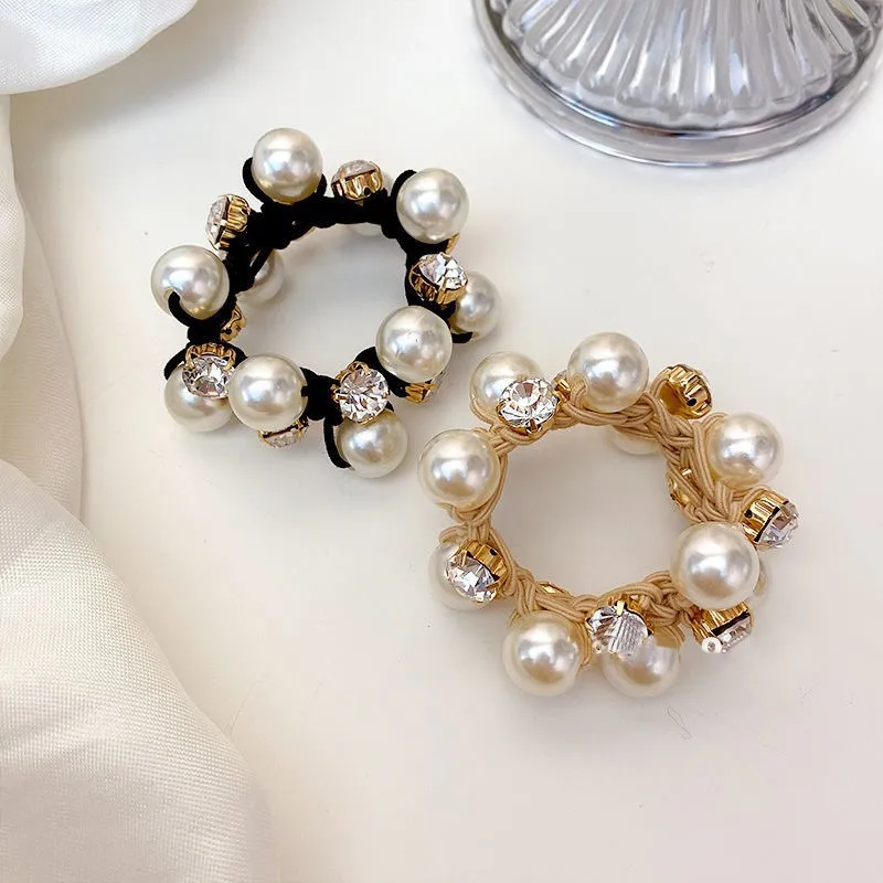 

Pearls Crystal Scrunchie Sweet Women Girls Ponytail Hold Hairbands Headband Hair Tie Hair Rubber Bands Fashion Hair Accessories
