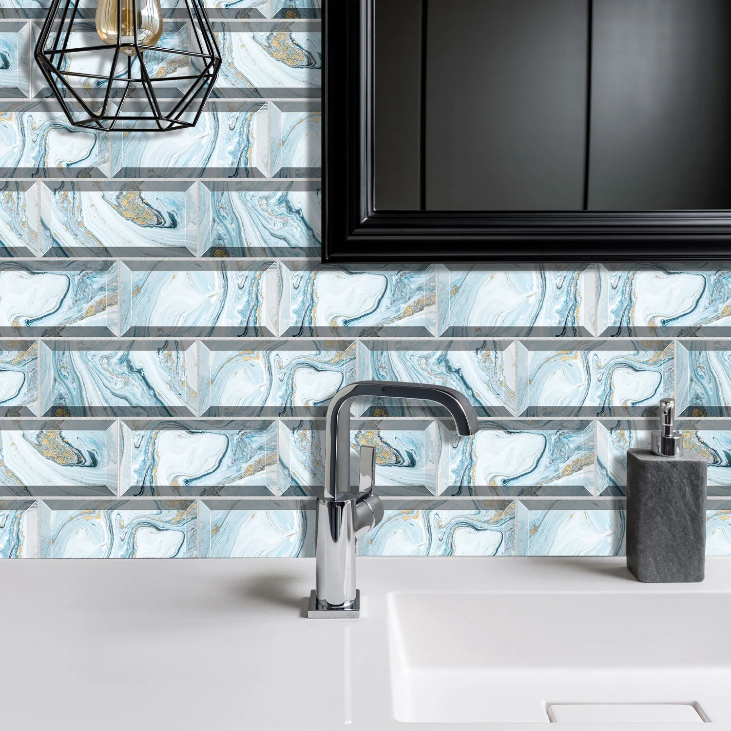 

3D Tile Sticker Self-adhesive Wallpaper Marble Pattern Wall Sticker Waterproof Oil-proof Sticker Kitchen Home Decoration