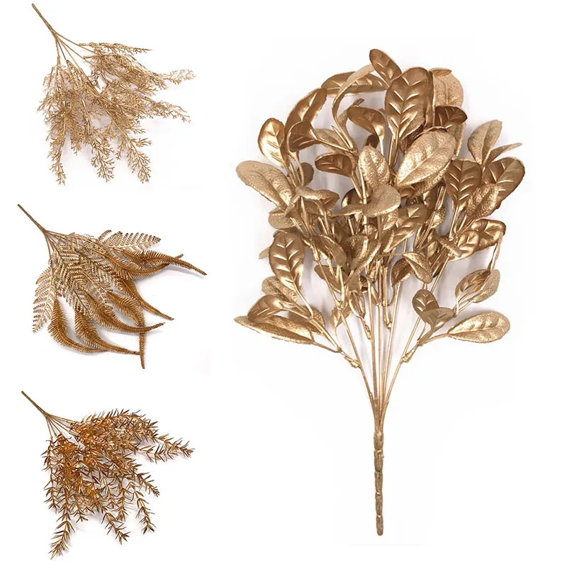 

2021 new artificial flower golden silver metal series artificial plant wedding home decoration artificial flower plastic flower