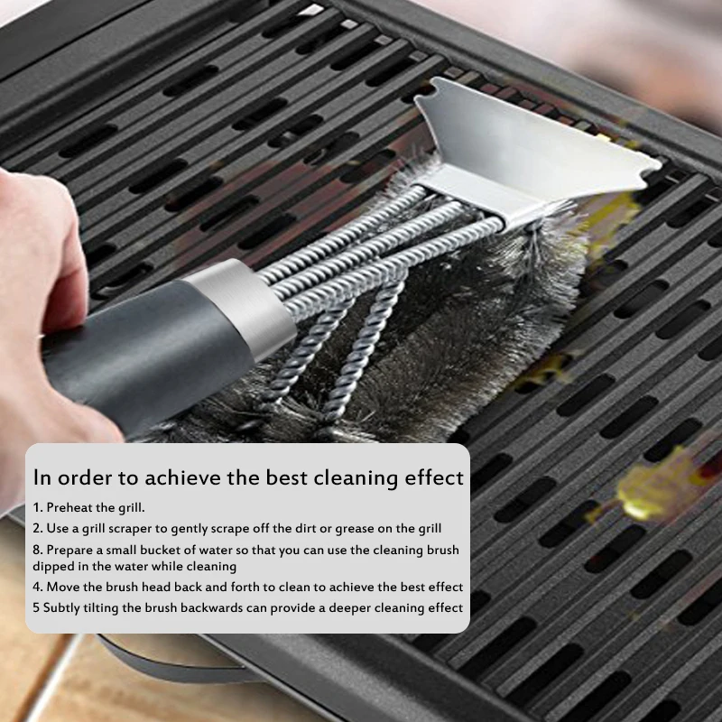 

BBQ Grill Cleaning Brush Scraper Barbecue Duty Cleaner Kit Stainless Steel Bristles Cooking Tools Charcoal Cleaner With Spatula