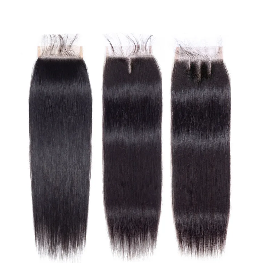 Bling Hair 4x4 бразильские прямые человеческие волосы бесплатно/средняя/три части Remy кружева Закрытие 8-22 дюйма натуральный цвет