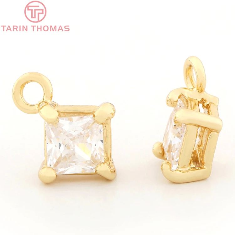 

4PCS 9.5x12MM 24K Champagne Gold Color Plated Brass with Zircon Square Charms High Quality Diy Jewelry Accessories