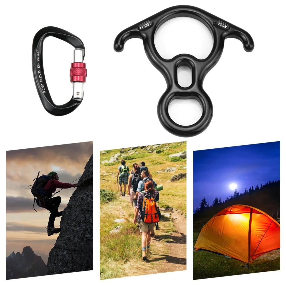 Открытый 25KN карабин 50KN Climb 8 Descender набор с винтовыми запорными воротами для