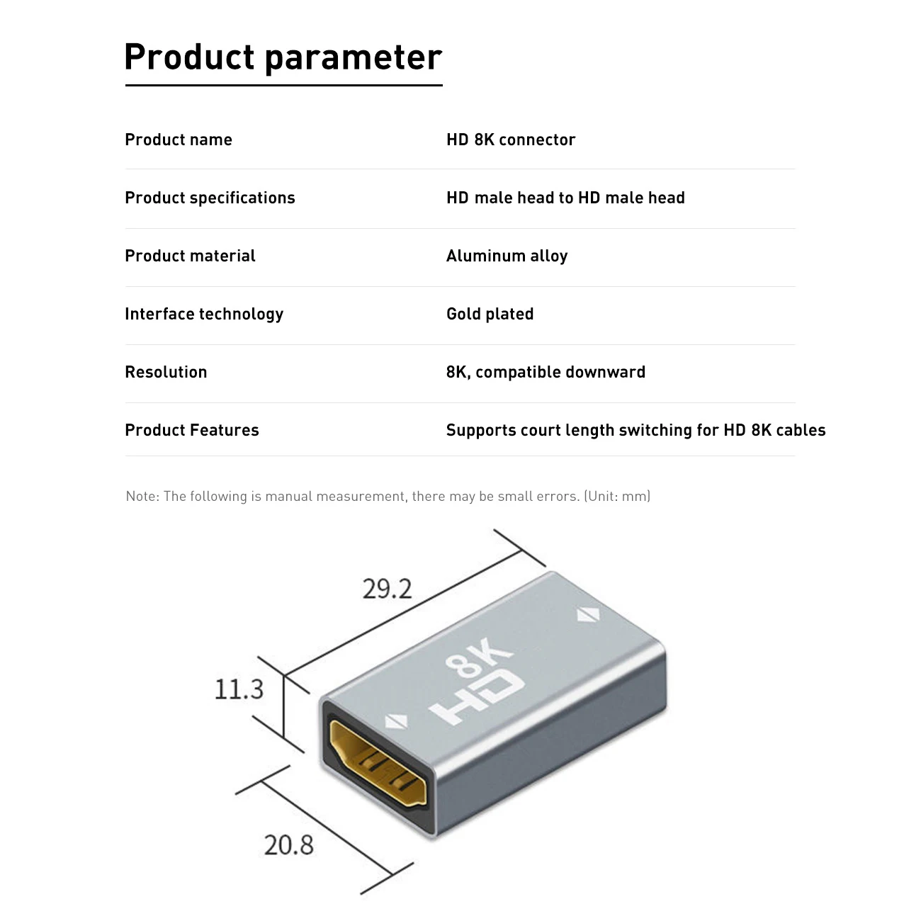 

Converter Extender HDMI-Compatible Cable Cord Extension Adapter 8K@60Hz HDMI-Compatible Female to Female for PC TV Projector