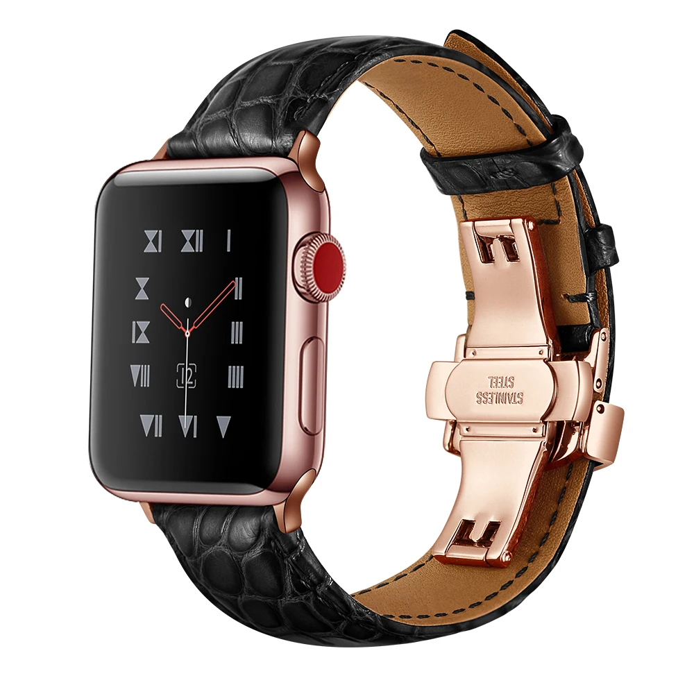 Французский ремешок из кожи аллигатора для Apple watch, 4 ремешка, 44 мм, 40 мм, iwatch 5, 4, 3, 2, 1, 42 мм, 38 мм, топ браслет, Ремешки для наручных часов, 44 мм