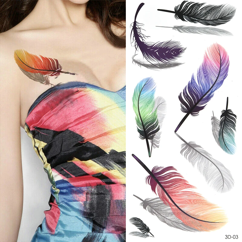 Временные тату-наклейки для женский боди-арт 3D Бабочка роза цветок перо тату