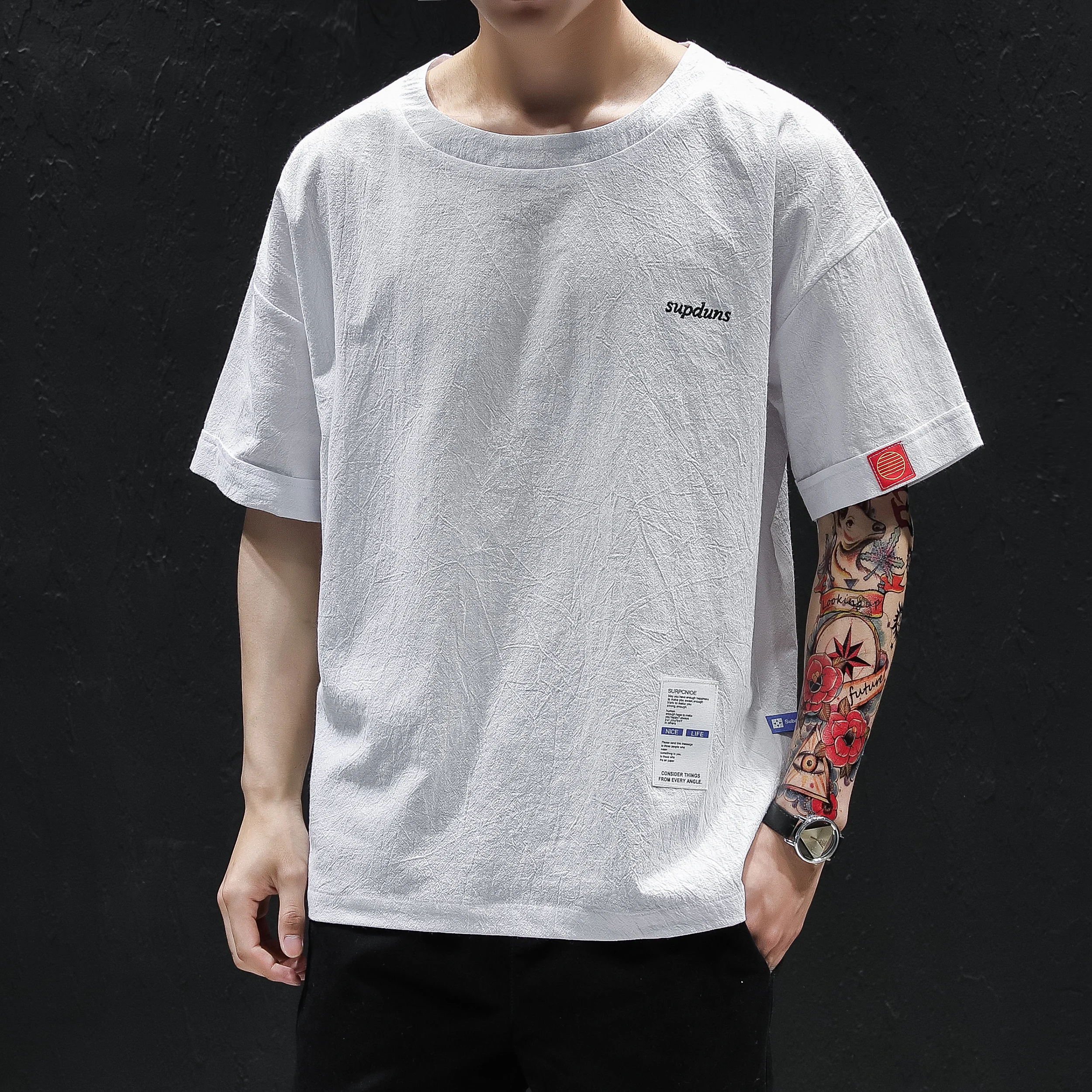 

Streetwear Cotton Men T-shirt Half Sleeve Tee Shirt Homme Men Clothes Loose Hip hop Shirt Sleeve T Shirt Solid Tee Shirt Homme