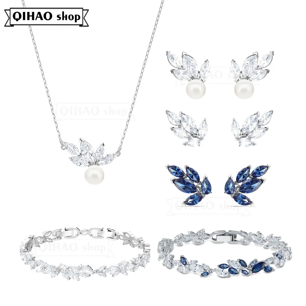 

SWA 1:1 Fashion Jewelry 2021 New Sweet Romantic Crystal Pearl Leaf Charm Women's Pendant Necklace High Quality Romantic Gift