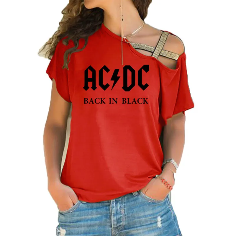 14 Группа ACDC футболка в стиле рок женские ACDC с буквенным принтом футболки хип хоп Рэп музыка асимметричное, с короткими рукавами Skew Крест повязки топы тройник - Цвет: 14