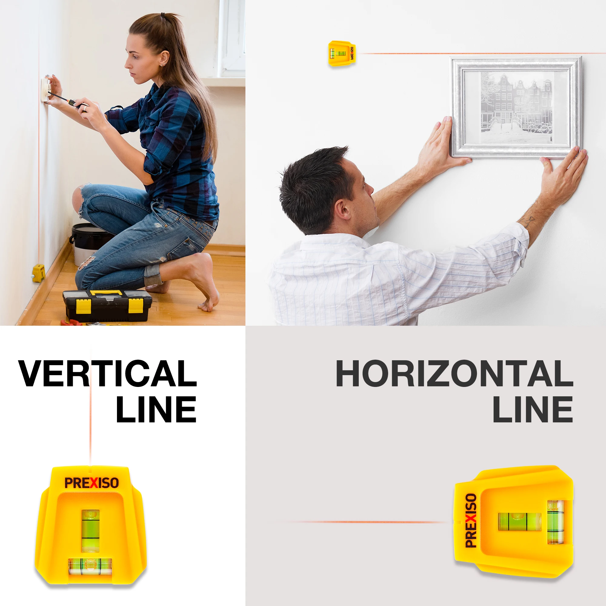 

PREXISO Mini Line Laser Level Horizontal and Vertical Alignment Long Range Measure For Sloped Planes Measuremen Tool