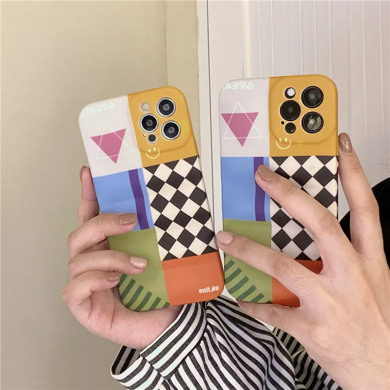 

Splice Geometry lattice Phone Case for iPhone 13 13Pro 12 12Pro 11 Pro XS Max XR X 7 8 Plus Liquid silicon Back Cover