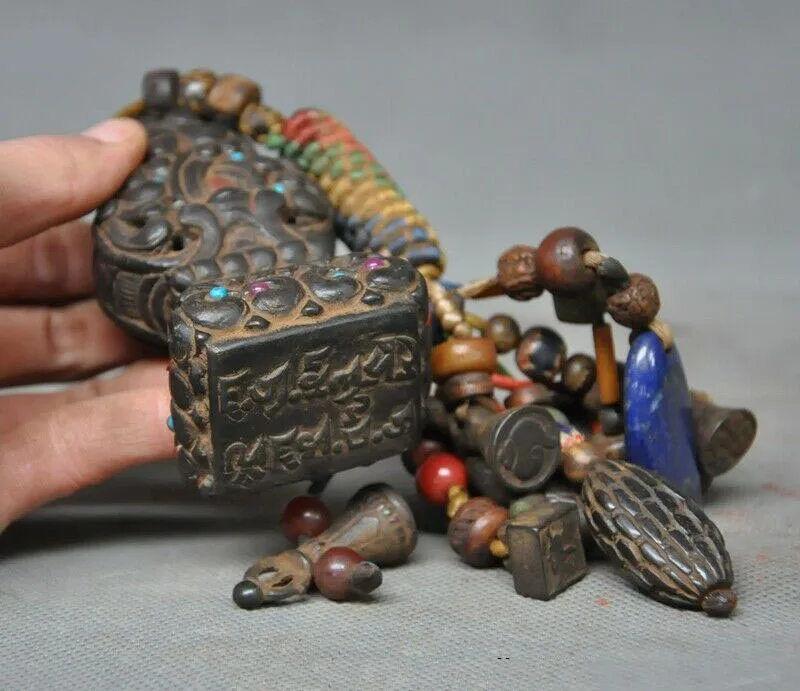 

wedding decoration Tibetan Buddhism Old bronze inlay Turquoise FaQi Pendant Seal Stamp Signet