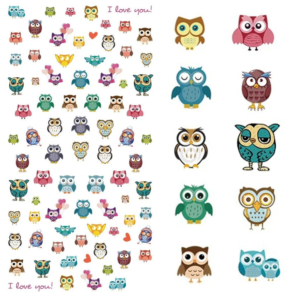 

1Sheet Designs Nail Decals Animal Owl Water Transfer Stickers Nail Wraps Decoration Tips For Nail Art Tattoo