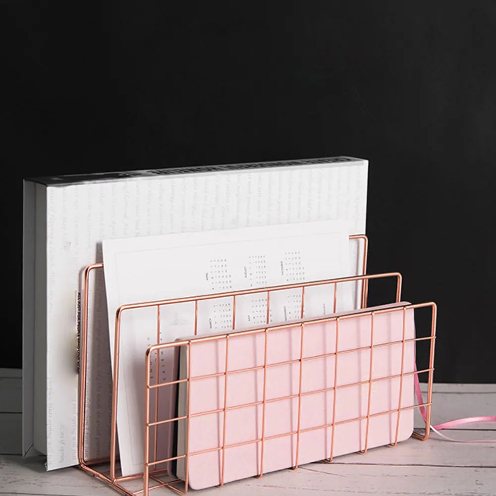 

3 Layers Metal Bookshelf Desk Organizer Business Desktop Document Tray Letter Sorter Paper Desktop Book Golden File Organizer