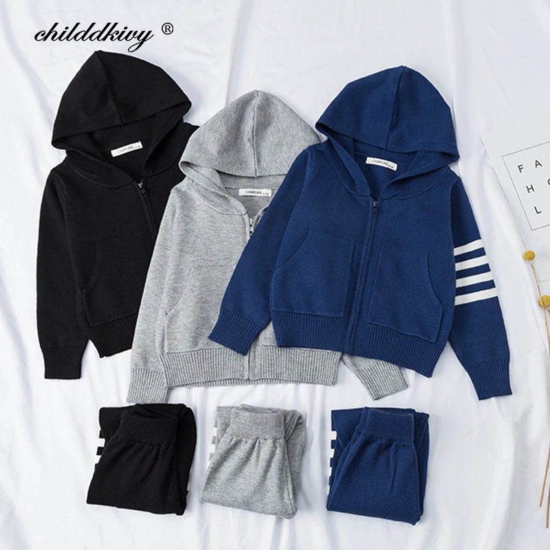 

2 Pcs Set Boy Knitted Sweater Suit 2021 Spring and Autumn Baby Girls clothes Soft Boys Casual Clothes Children's Clothing 1-6Yrs