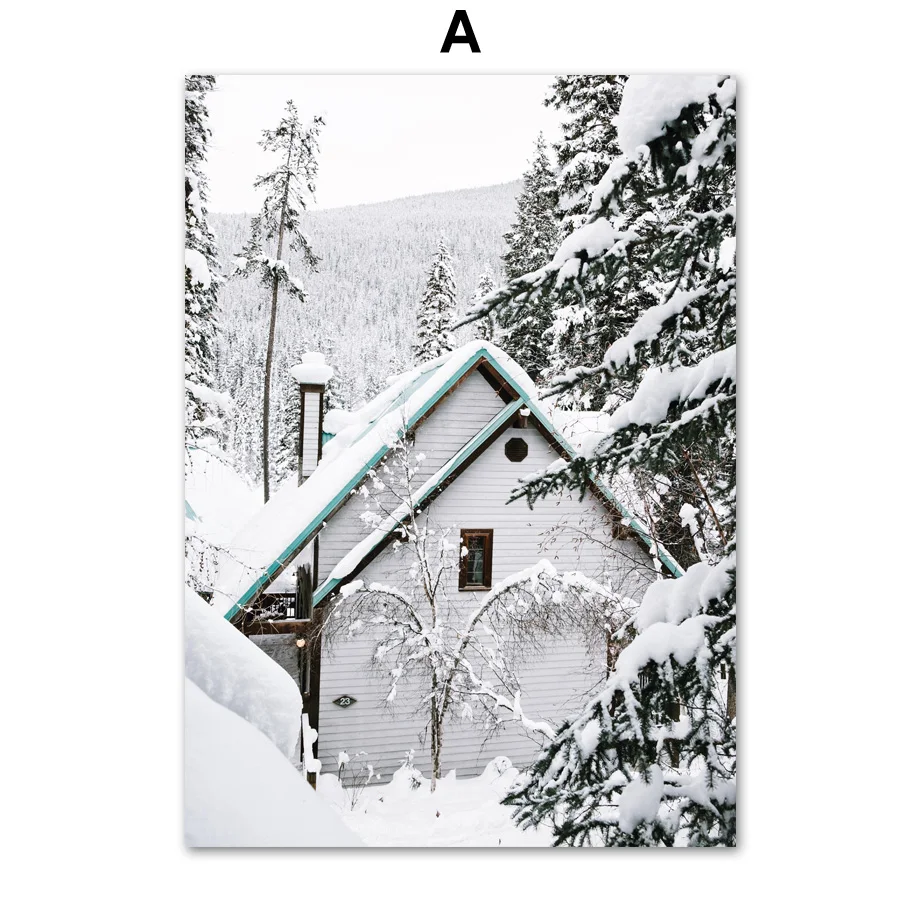 Олень сосна лес снег сенция зимняя настенная Картина на холсте скандинавские