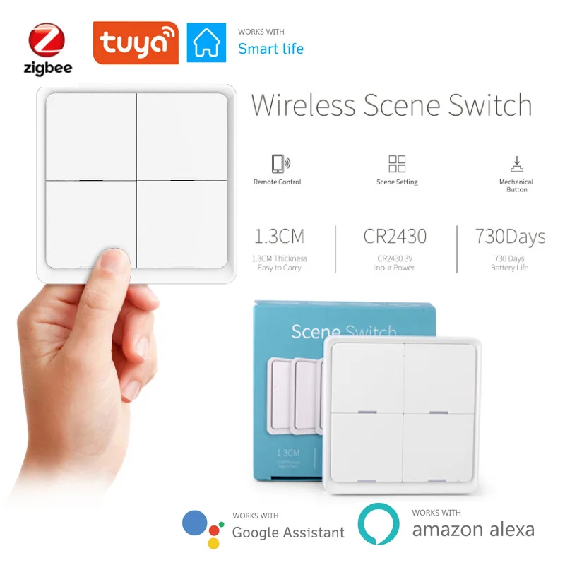 

Tuya Smart ZigBee Беспроводной Бесплатный стикер 4-полосная панель Кнопка сцена переключатель используется с Zigbee шлюз приложение управления Умный ...