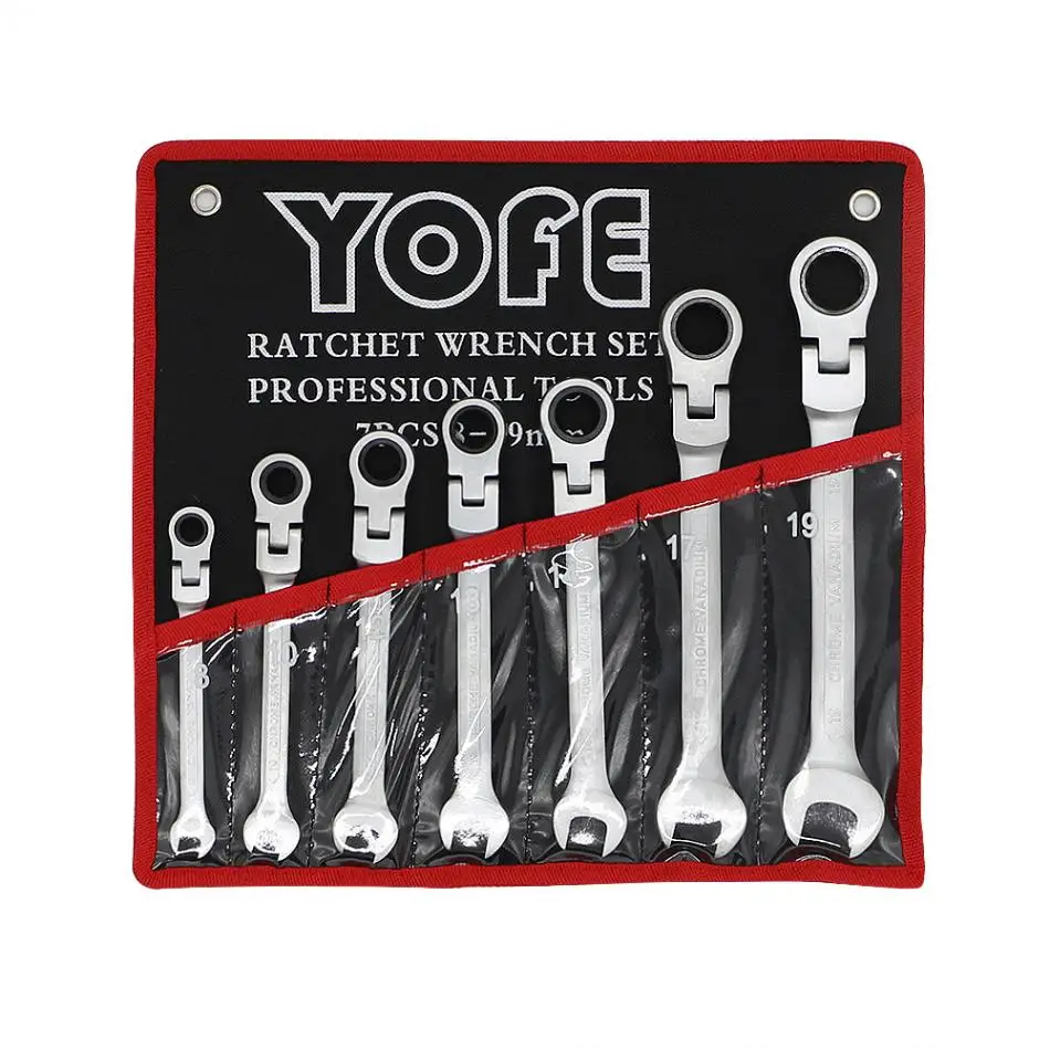 

7pcs/lot Wrenches Adjustable Ratchet Wrench 8mm-19mm CRV Ratchet Wrench Can Shake Head for Installation and Maintenance