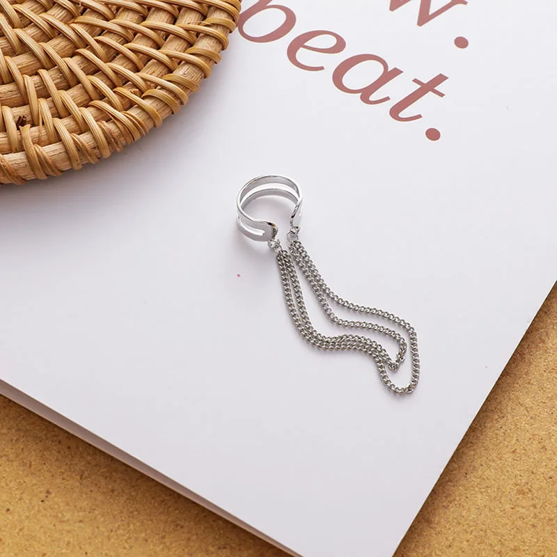 

2020 Simple Gold Metal Long Tassel Ear wrap Multilayer No Piercing Cuff Crystal Hook Clip Earrings for Women Jewelry Gift