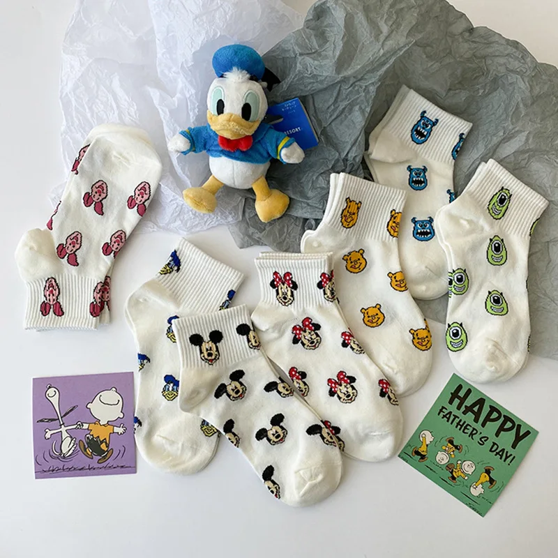 

Носки женские тонкие универсальные в Корейском стиле, милые Мультяшные носки с героями Диснея, сетчатые красные, с Микки Маусом, 1 шт./комплект, летние