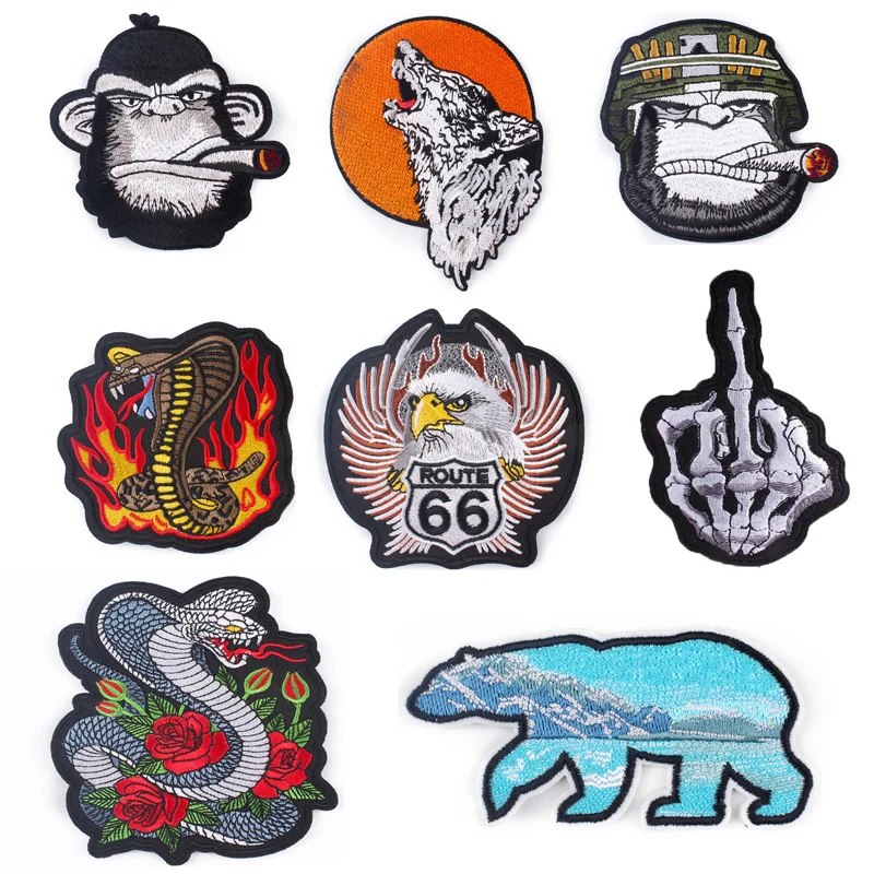 Полярный медведь пламя волк Роза животных Вышитые крючком нашивка аппликация