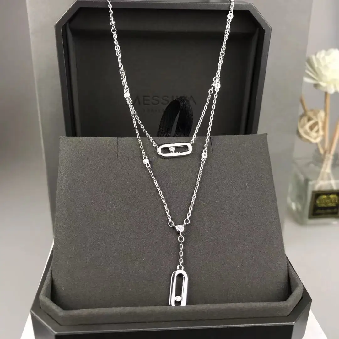 

Moving Diamond 925 Sterling Silver Double Layer No Diamond Pendant Necklace Ladies Gift