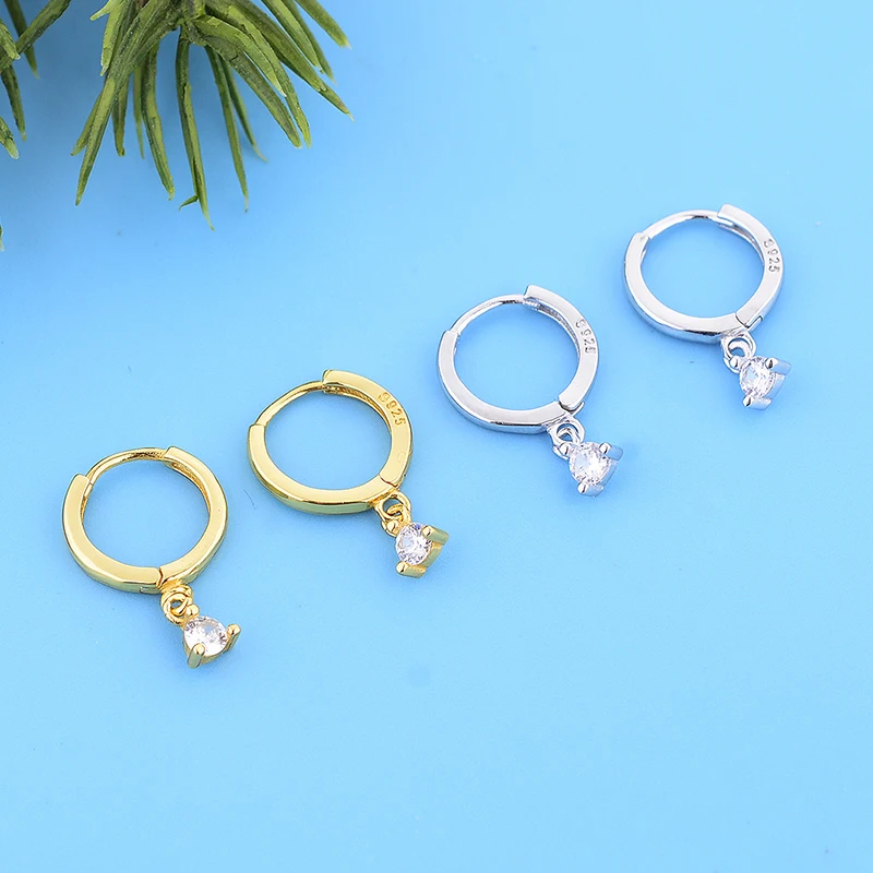 

Real 925 Silver Gold Color Circle Zirconia Stone Bead Hoop Earring Piercing Pendientes Boucles Doreilles Brinco For Women 2020