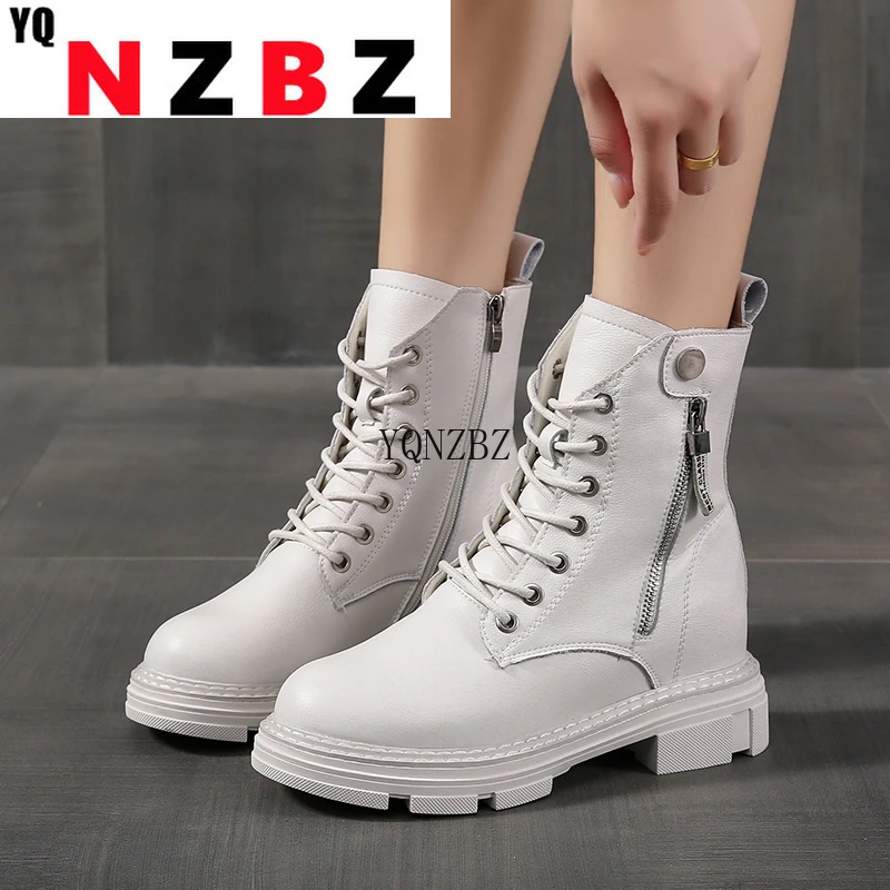 

Chunky Motorcycle Boots for Women Autumn Winter 2021 Fashion Round Toe Lace-up Combat Boots Ladies Shoes