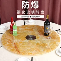 hq gt02 stable and smooth marble pattern tempered glass dining table top turntable swivel plate with lazy susan base