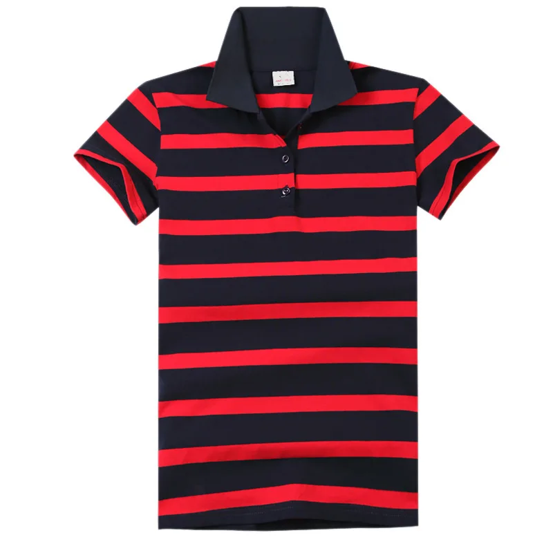 

Size M-4XL Plus Summer Fashion Women Polo Shirt Cotton Lapel Collar Button Slimming Stripe Short Sleeves Casual Ladies Clothing