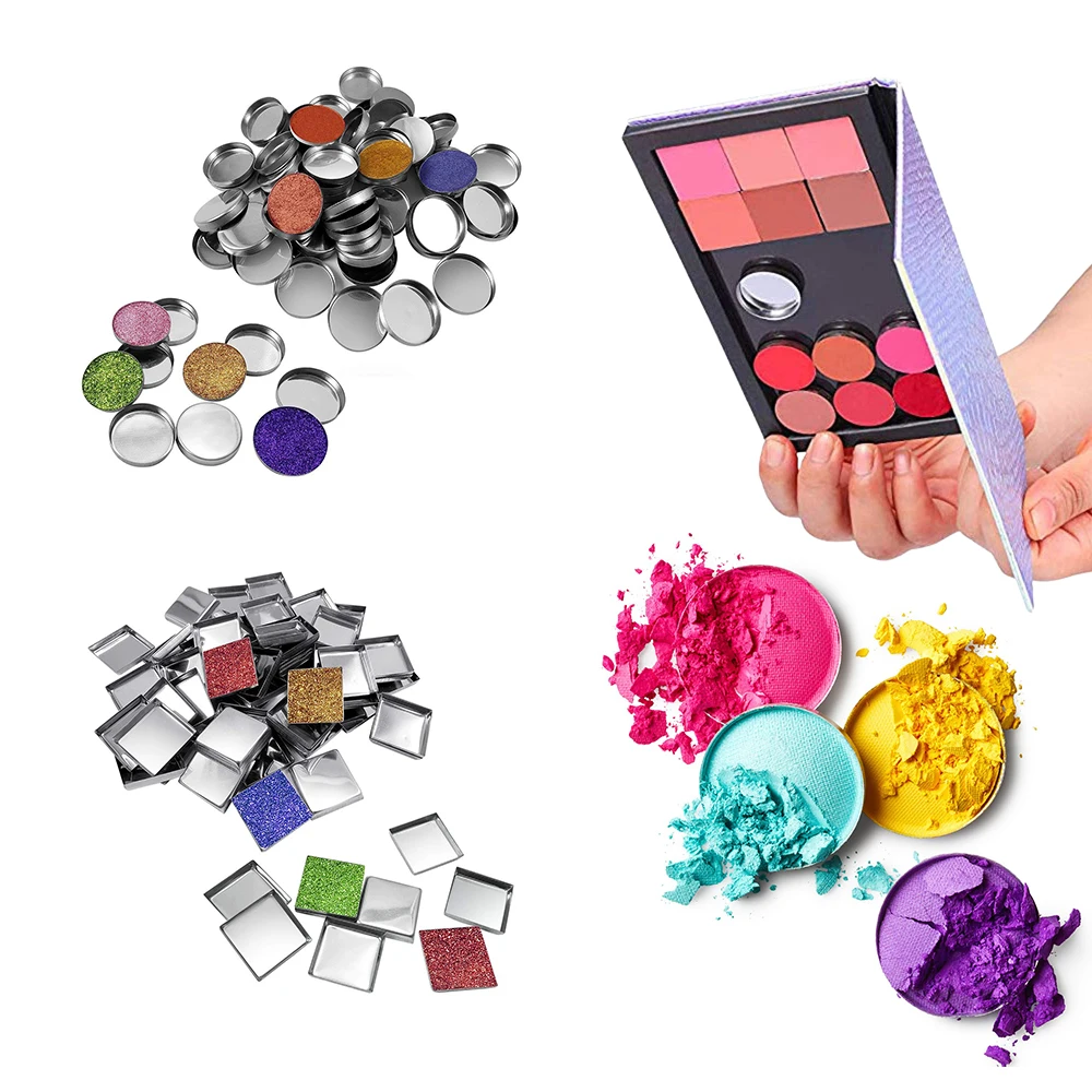 

50Pcs/set Empty Refillable Square Round Metal Pans Tins for Eyeshadow Palette Magnetic Makeup Palette Blush Lipstick Organizer