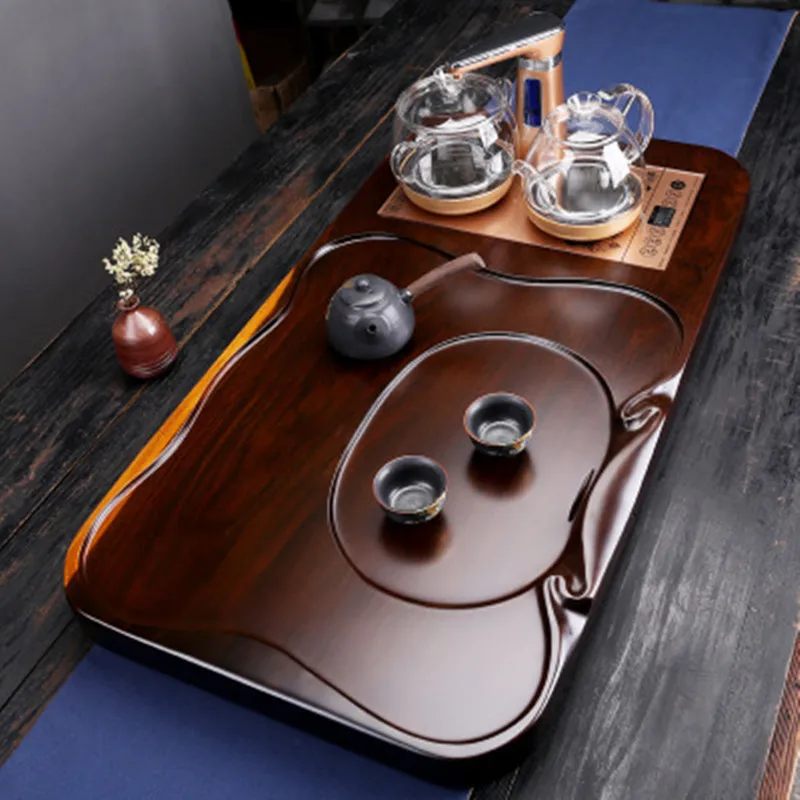 Цельный поднос для чайника из массива дерева деревянный эбенового резной