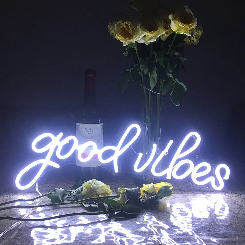 

Good Vibes Sign Light Neon Led Custom Letters Art Bar Club Wall Flex Decor for Home Party Personalized Christmas Ornament Gift
