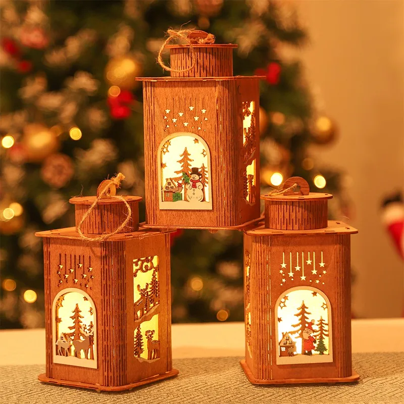 

Christmas Wooden Lantern Night Light Merry Christmas Decorations for Home 2021 Xmas Ornament Gifts Navidad Natal New Year 2022
