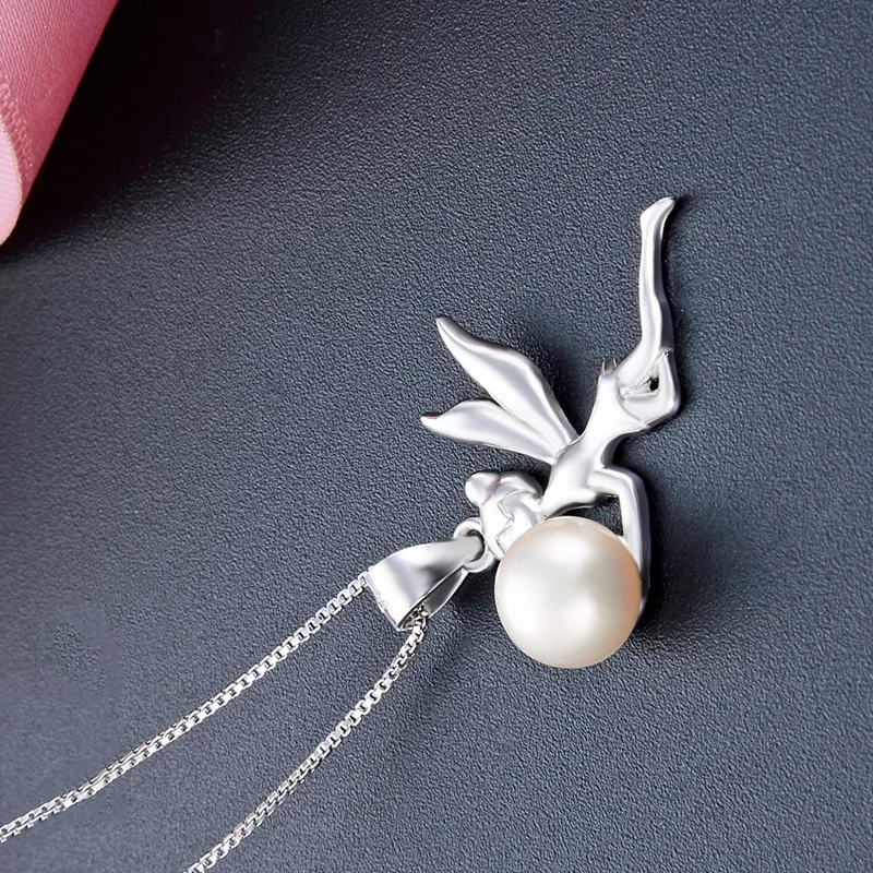 Серебро 925 браслет жемчужный кулон серебро Циркон Крыло ангела женское ожерелье