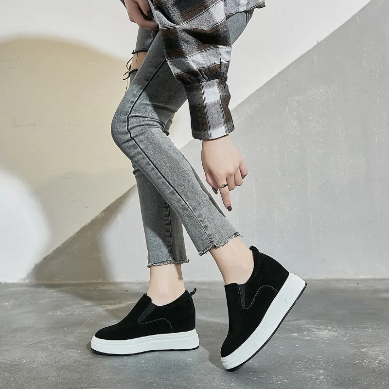 

Leather Pumps Leisure Super High Heels Height Increasing Insole Slip-on Casual Shoes 2021 New