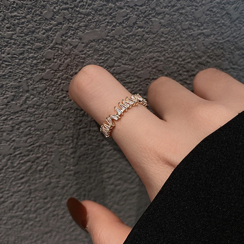 

Korean Trendy 14k Real Gold Jewelry Geometry Rings for Women Adjustable Open Design Micro Inlay AAA Shiny Zircon Party Ins Hot