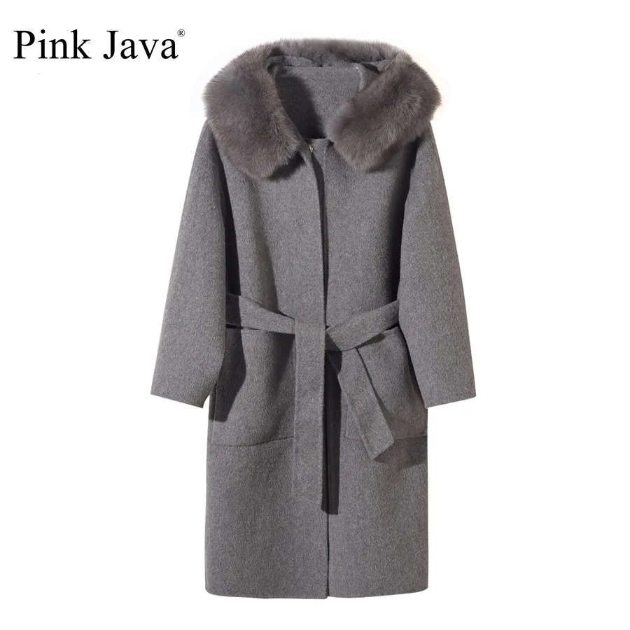 Новое поступление розовое пальто java QC19055-2 с воротником из натурального Лисьего