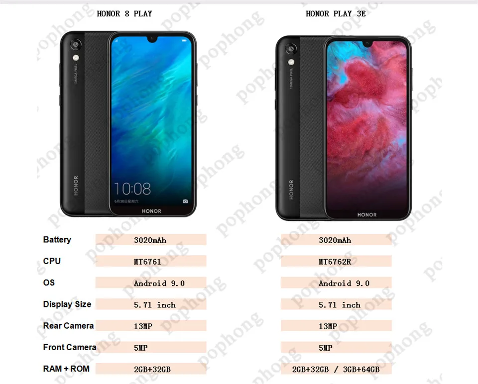 Новинка HONOR Play 3e мобильный телефон 5,71 дюймов полноэкранный MT6762R Восьмиядерный Android 9,0 камера 13 МП 3020 мАч