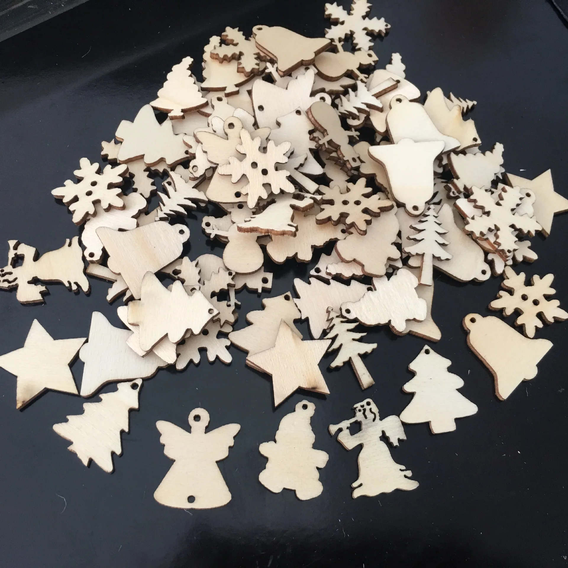 50pcs Unfinished Wood Christmas Ornaments Wooden Star Santa Snowman Snowflake Angel Cutouts Xmas Embellishments Tags - купить по