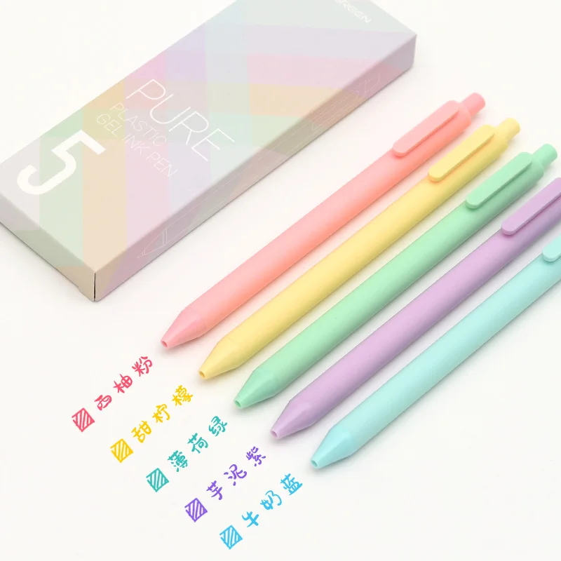 

5pcs/box Kaco Macaron Colored Ink Gel Pens Retractable 0.5mm Fine Point Pastel Cute Pens for Taking Notes/Journaling/Coloring
