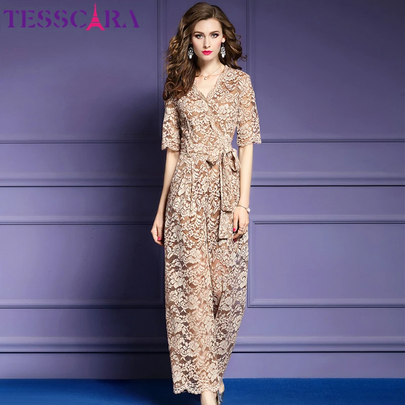 Женский комбинезон TESSCARA Осенний элегантный кружевной модный офисный женский