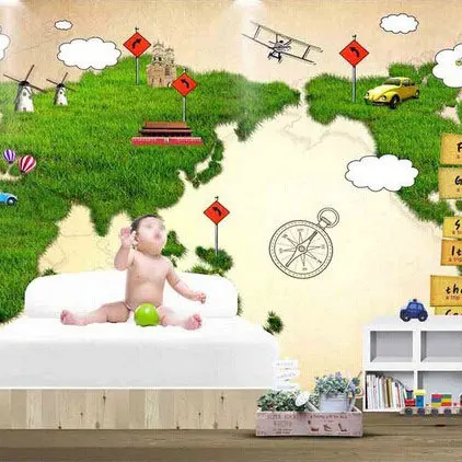 

Обои для гостиной, спальни, детской комнаты, мультяшная карта мира, большая роспись, фон, размер на заказ