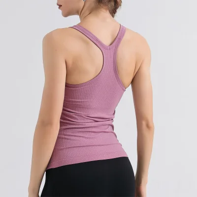 Women's Sports Top Yoga Vest with Chest Pad Women's Solid Color European and American Sports Running Quick-drying Breathable