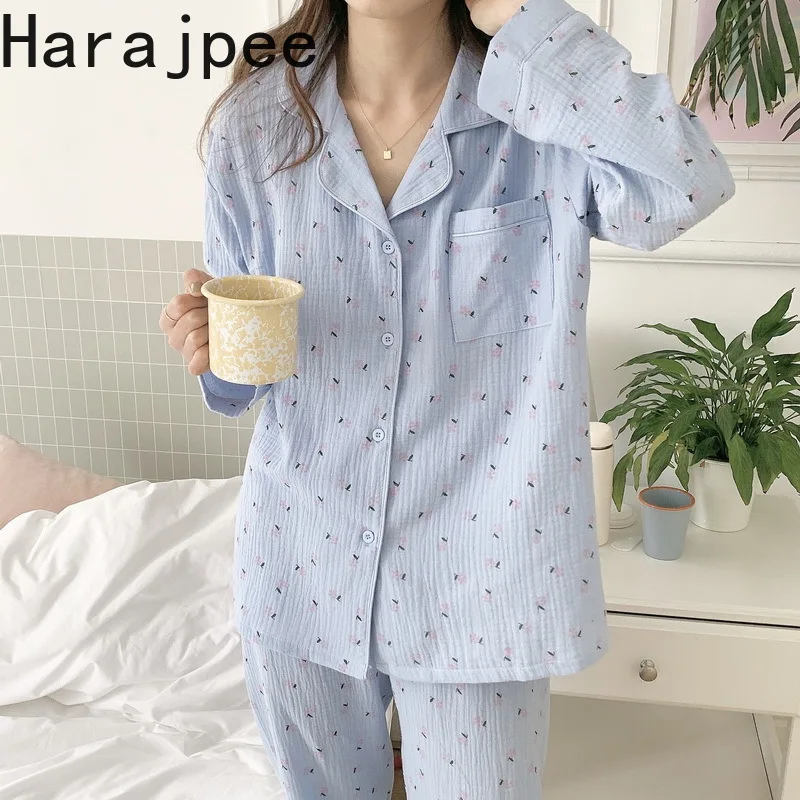 

Harajpee Cherry Blossoms Pajama Set Women's 2021 New Autumn Thin Wear Out Design Comfortable and Soft Home Clothes Two-piece Set