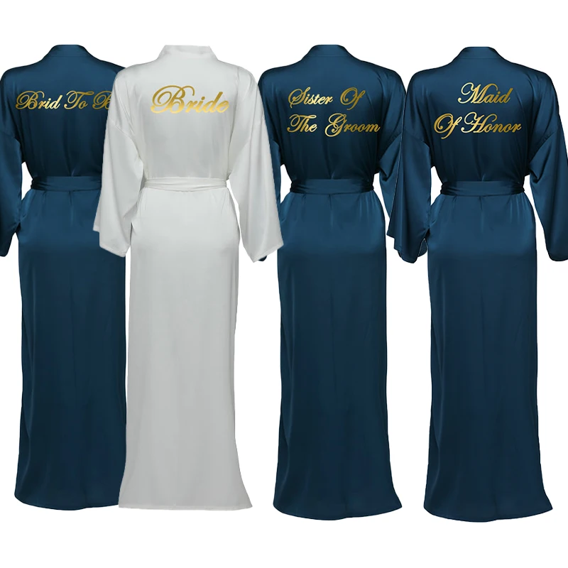 Шифоновый Атласный халат длинные халаты с длинным рукавом темно-синий