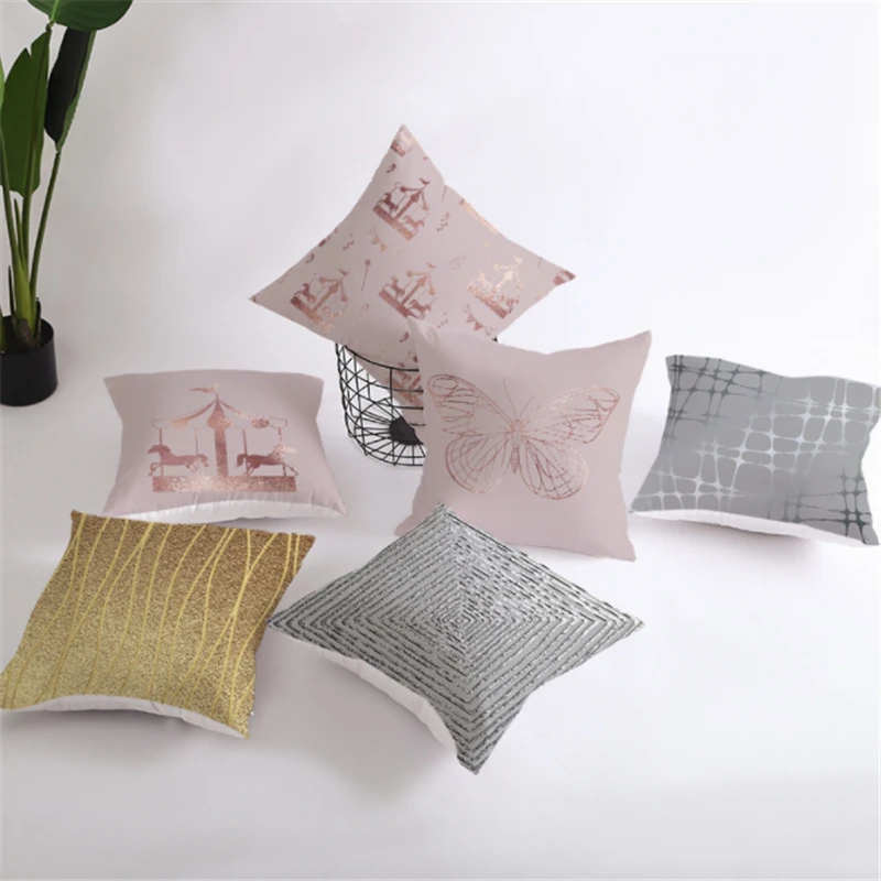 Геометрические абстрактные наволочки с цветочным орнаментом из золотистого бархата для декора дома, дивана и автомобиля.