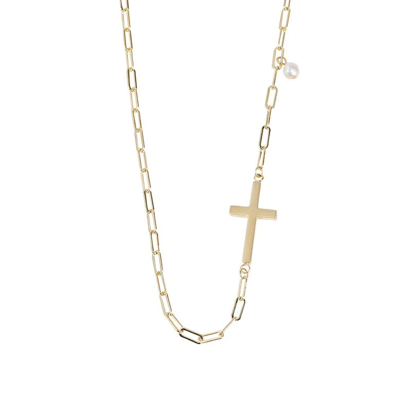 

New Simple Men Classic Fashion Gold Color Cross Alloy Pendant Necklace for Party Gift